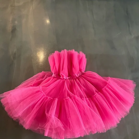 Chic Pink Tulle Strapless Dress - Picture 2 of 9